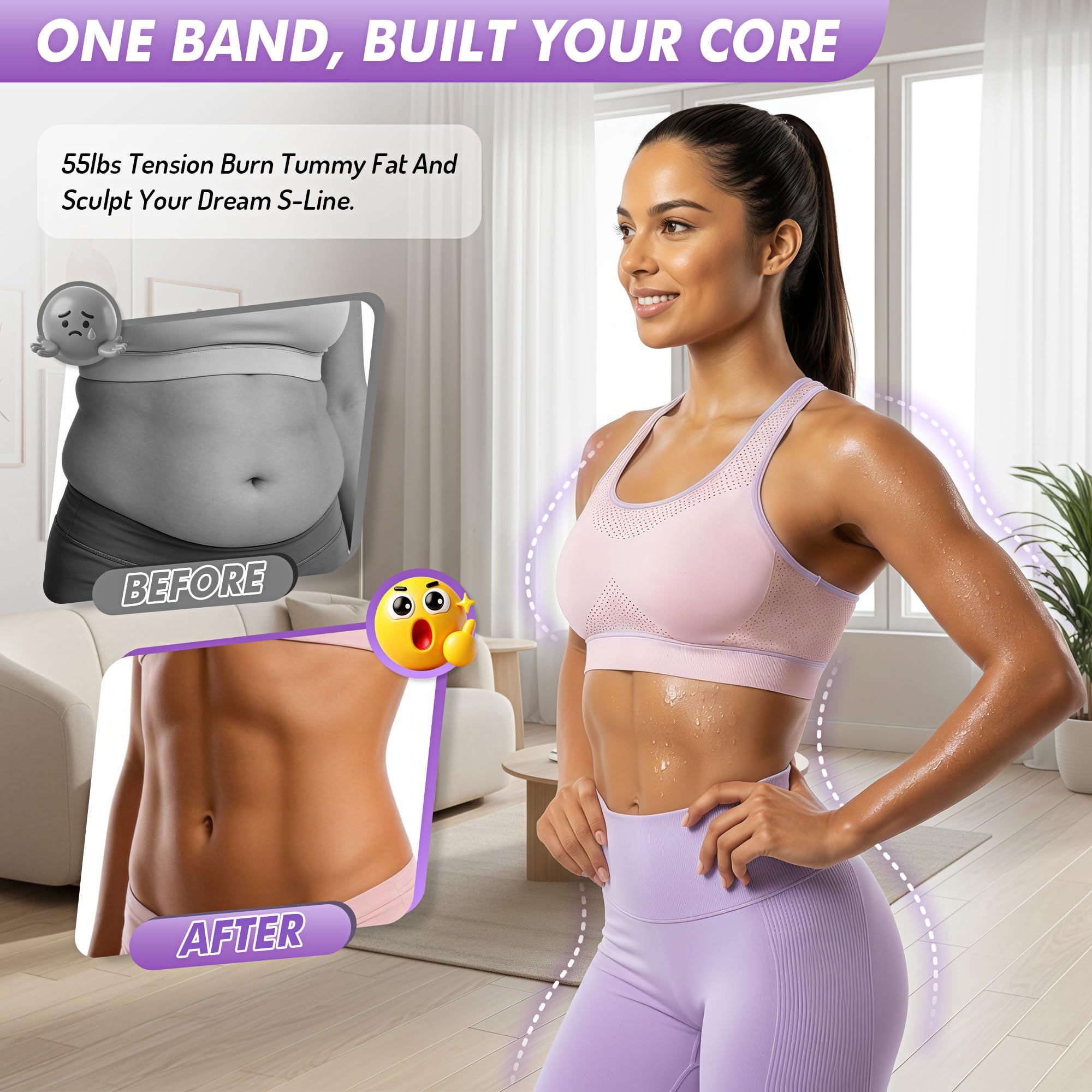 Pedal Resistance Band with Handle | Upgraded 55LBS Exercise Resistance Bands for Core, Abs, Legs, Glutes, Arms, Strength, Physical Therapy, Pilates, Sit Up Workout Equipment for Women Home Gym