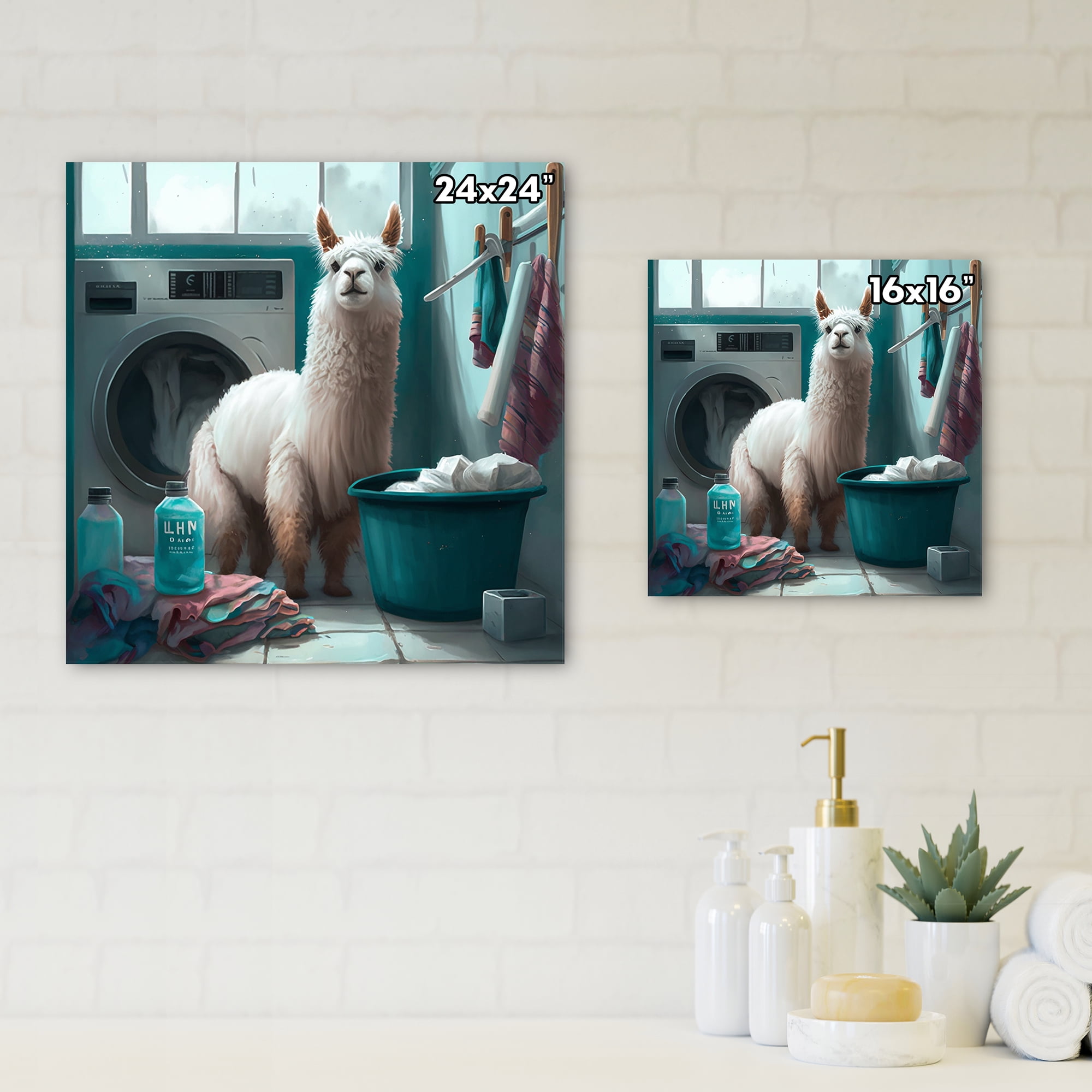 Designart Funny Llama In Laundry II Canvas Wall Art