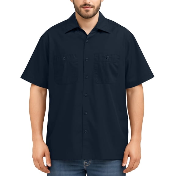 NY Threads Men's Work Shirt Two Pockets Short-Sleeve Industrial Work Wear, Large, Navy