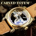 thumbnail image 3 of Timeless Luxury Square Mechanical Watch - Intricate Carvings, Dual Skeleton Dial, Automatic Self-Wind, Vintage Leather Strap Wristwatch, 3 of 10