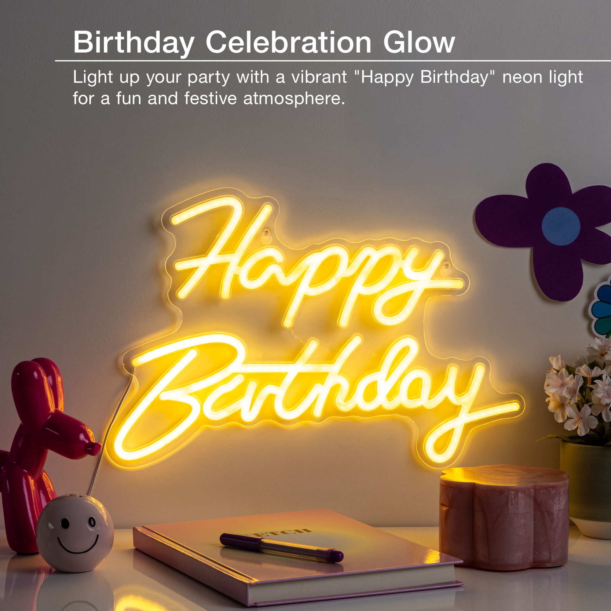 Happy Birthday LED Neon Wall Sign, 16.5in