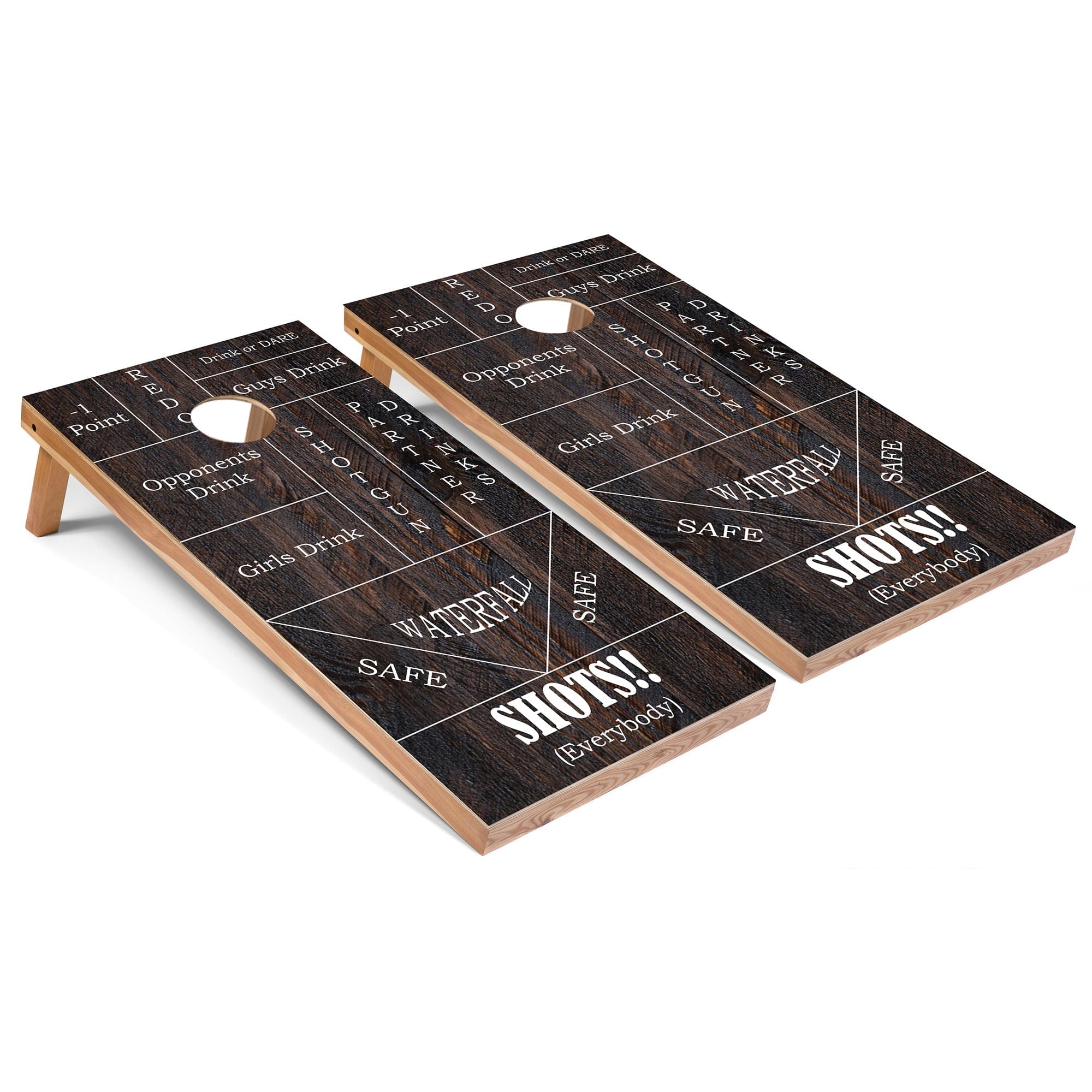 Skip's Garage Drinking Game Cornhole Boards