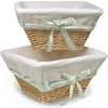 Badger Basket Natural Wicker Nursery Baskets with White Liners and 4 Ribbons, Set of 2