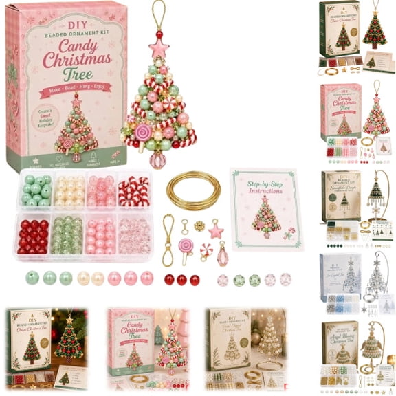 DIY Christmas Tree Beaded Ornament Kit with Assorted Beads, Wire, Charms & Instructions, Beginner Friendly Holiday Craft Set, Handmade Hanging Christmas Decor(C)