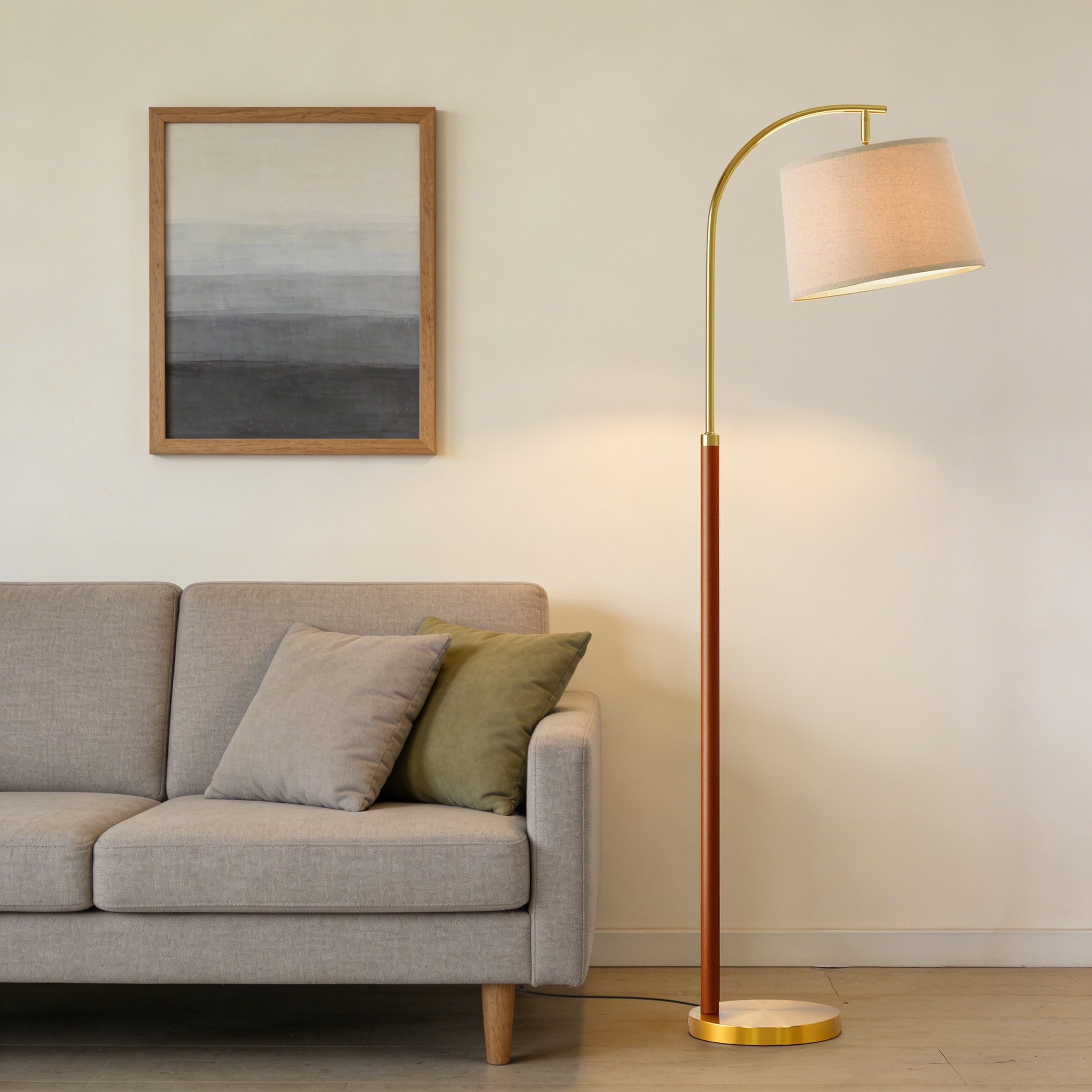 Oneach 62.5" MDF Metal Tall Floor Lamp with Lamp Shade, Farmhouse Standing Lamp for Bedroom, Living Room, Office