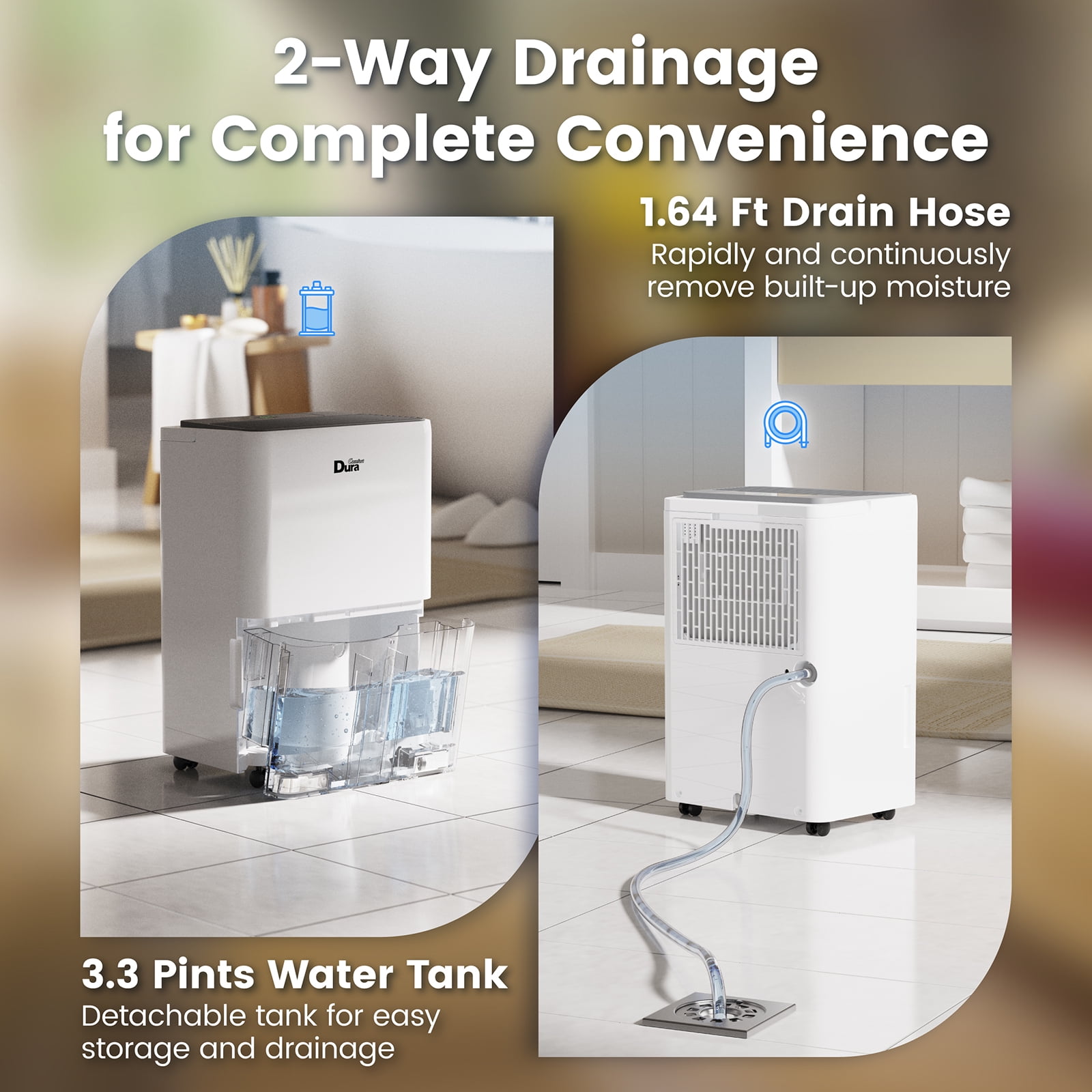 DuraComfort Dehumidifier for Basement, Large Room up to 1000 Sq.ft, 8 Pints Dehumidifiers for Home with Drain Hose