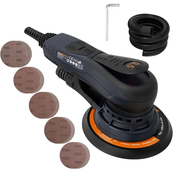 MAXXT Brushless Random Orbital Sander 2.5mm, 350W Variable Speed Corded with 10 Discs