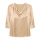 thumbnail image 2 of TaTaai 2026 Spring Women’s Cowl Neck Draped Tee 3/4 Sleeve Loose Blouse Casual Solid Color Fashion Top Satin Texture Polyester Daily Shirt Gift, 2 of 5