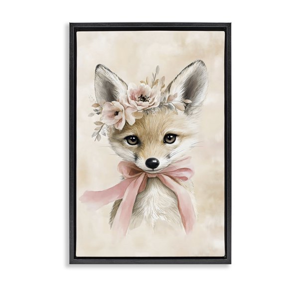 Stupell Industries Cottage Sweet Baby Fox with Bow Black Floating Frame Canvas Art, 17 x 25, by Creative Studio