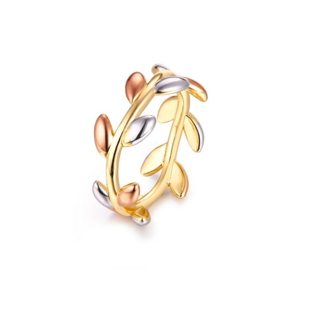 - 18K Gold Plated Tri-Gold Laurel Leaf Rin