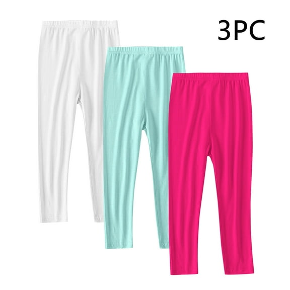 3 Pack Girls Cotton Leggings Pants Full Length Basic Leggings Stretchy Legging Footless Tight Pants Hot Pink 3-4 Years