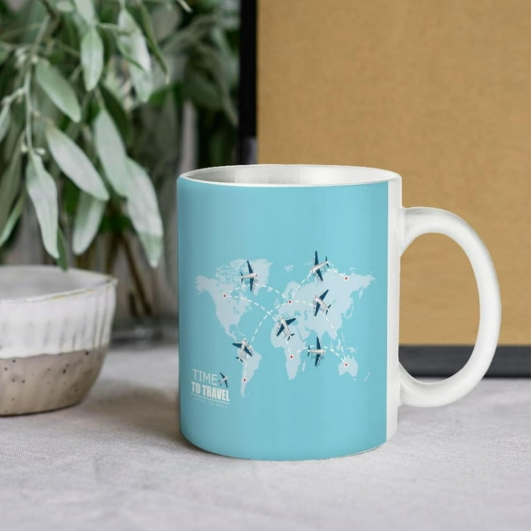 Flying Airplane with Dash Path Line Travel Concept on Turquoise White Ceramic  Cup, 11 Oz Tea Mug, Coffee Mug, Milk Mug, Juice Ceramic Cup for Home  Offices Cafe Party Mom Father Daughter