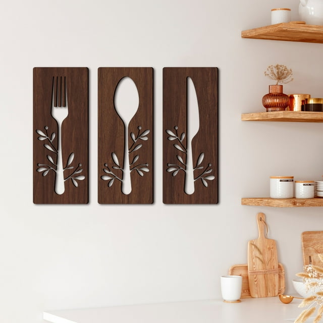 Fork Spoon Knife Wall Hanging Sign Large Wooden HollowOut Mural Decal