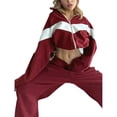 thumbnail image 2 of Conjunto Deportivo de Dos Piezas para Mujer: Sudadera con Cremallera, Pantalones de Chándal Anchos A Rayas en Contraste, Chándal de Viaje. Rojo XL, 2 of 10