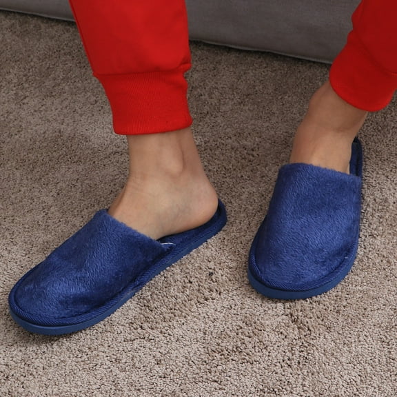 Worgeous 1 Pair Cozy Warm Plush Slippers Men Women Winter Indoor Home Household Footwear Shoes Size 44 45 (Blue)