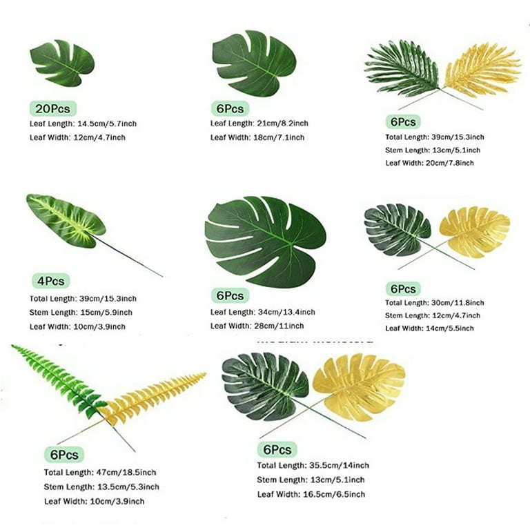 60 Pieces 12 Kinds Palm Leaf Golden Tropical Leaf With Stems Faux Jungle  Leaves Decorations for Hawaiian Luau Party Decorations - Walmart.com
