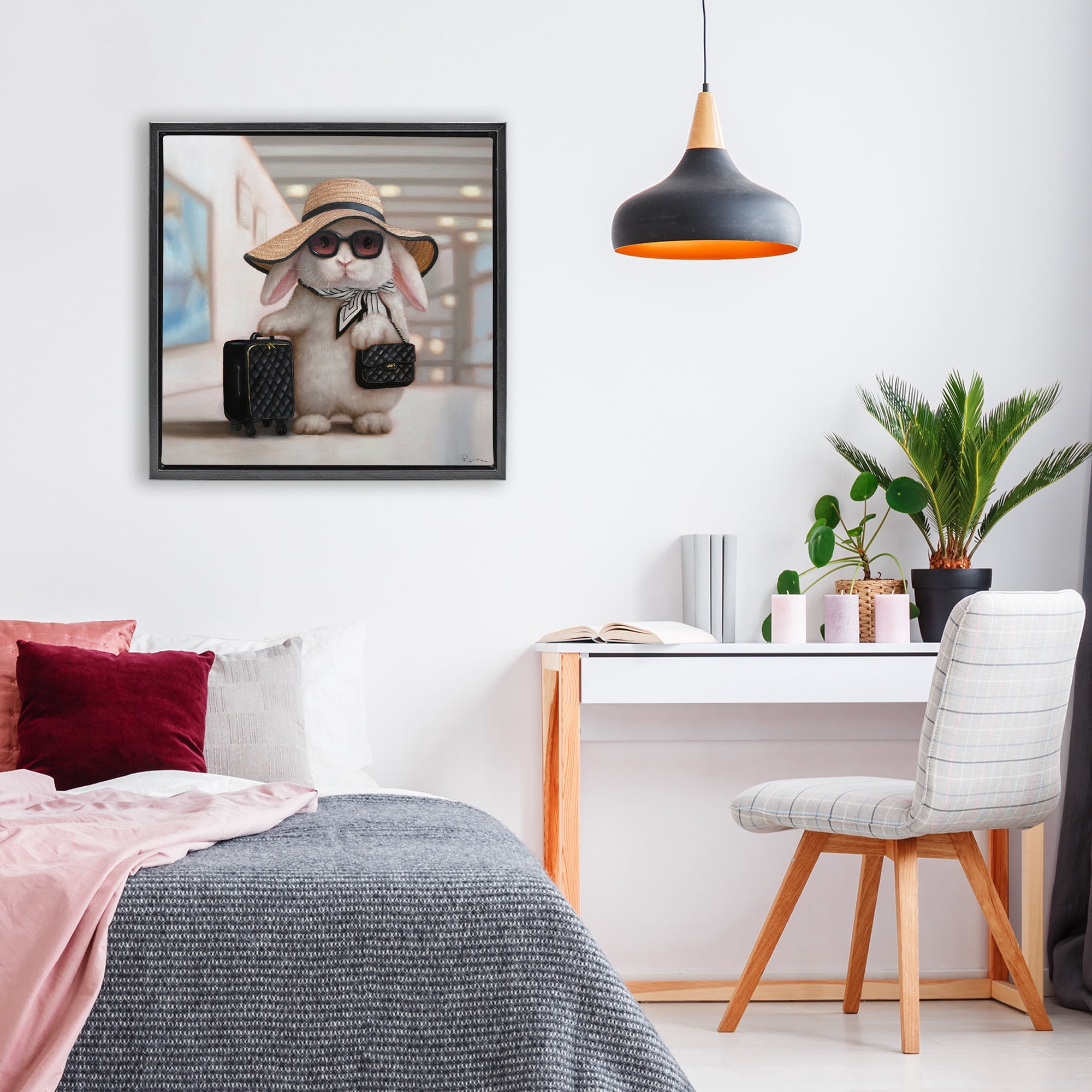 Stupell Industries Bun Voyage Traveling Rabbit Black Framed Floater Canvas Wall Art, design by Lucia Heffernan