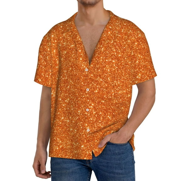Kdxio Men's Hawaiian Shirt for Men Short Sleeve Shirt Orange Glitter Summer Casual Holiday Beach Button Down T-Shirts
