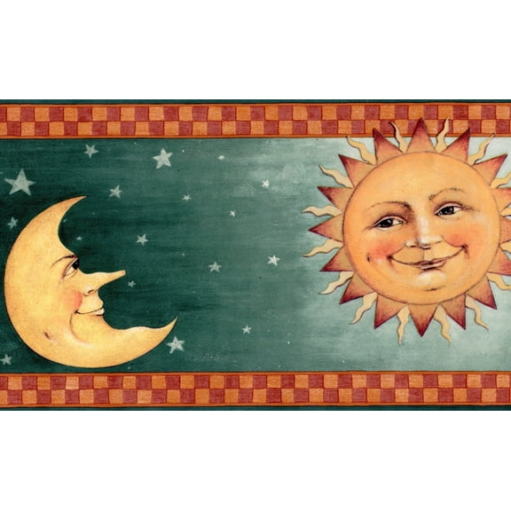 TRIMZ, Celestial Sun Moon, Wallpaper Border, Pre-pasted, 15 ft L x 6.75 in W, Green, Orange, Red