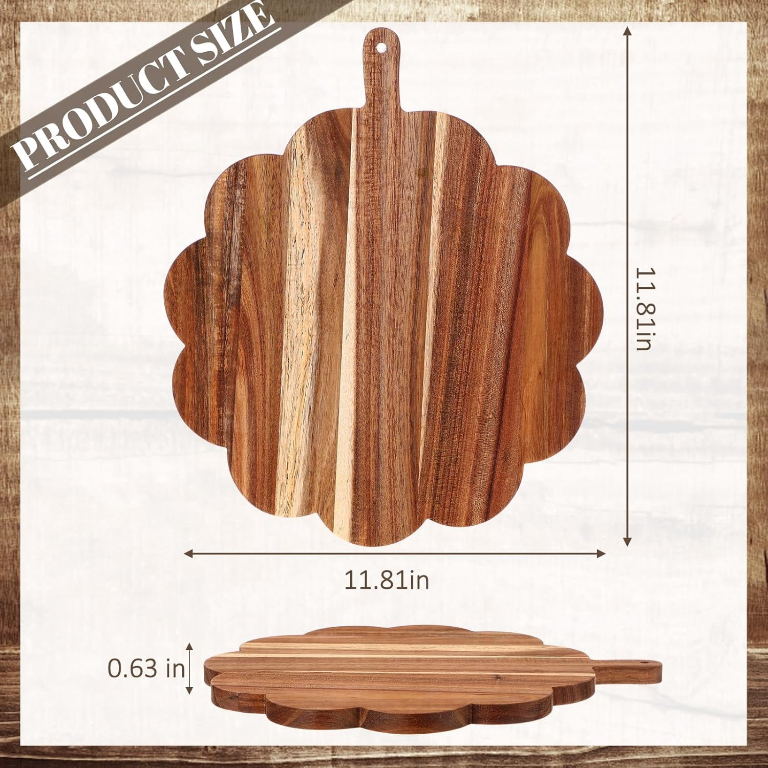 RGHJAR-Scalloped Acacia Wood Boards Wooden Cutting Board for Bread Meat Cutting Boards Fruit Cheese Serving Butcher Block Supplies 11.81 x 11.81 x 0.63 Inches