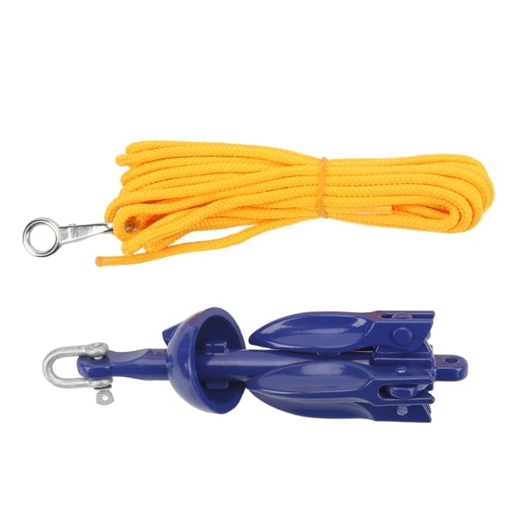 Marine Anchor Anchor Kit, Anchor Blue Aluminum Foldable Boat Anchor, Yellow Rope For Fishermen, Anchor Dark Blue