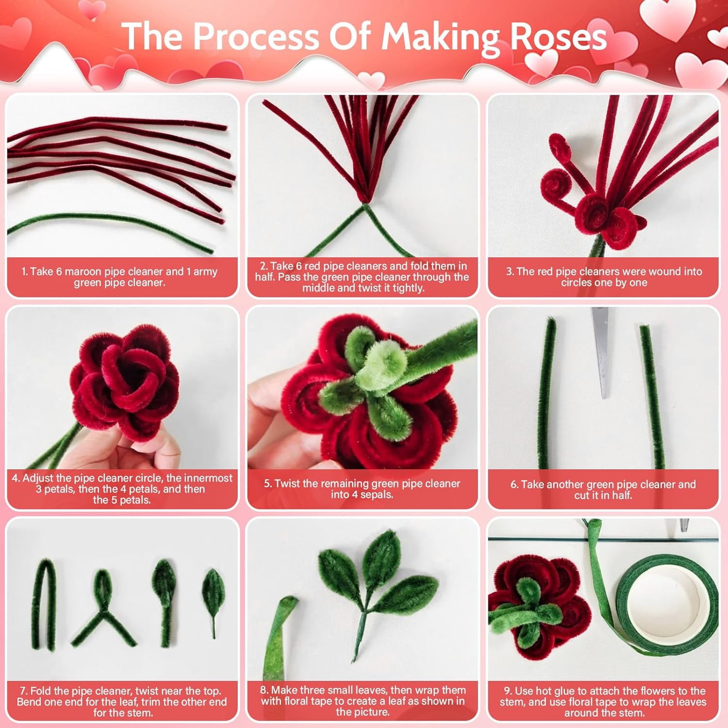 Pipe Cleaners Flowers Kit with Handle, 800 PCS Pipe Cleaners Craft, 13 Colors Chenille Stems with Instruction, Art and Craft Supplies