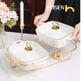 thumbnail image 6 of Ceramic Dry Pot Food Warmer Set, Chafing Dish Cookware Sets, Buffet Warmers Set with Lid, Gold Plating Serving Dishes, 6 of 7