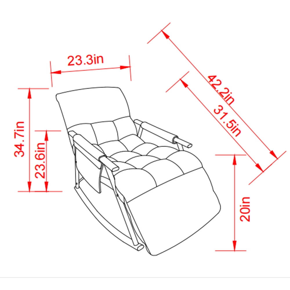 Accent Folding Rocking Recliner Chair with Side Pocket, Upholstered Nursery Glider Chair with 5 Adjustable High Back for Living Room Bedroom Balcony, Blue