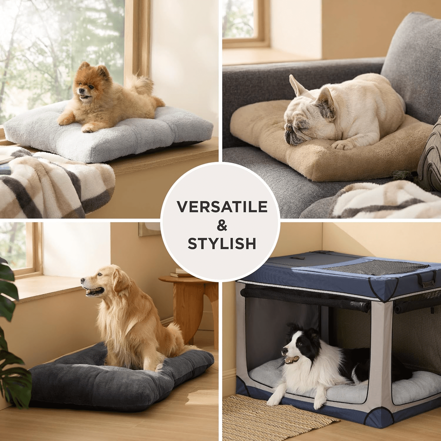 Katieovy Dog Bed for Large Dogs,Comfort Fluffy Plush Dog Cage Bed, 40"x26" Washable Dog Mat with Non-Slip Bottom for Dogs,Khaki