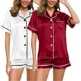 thumbnail image 2 of Women's Pajama Sets Short Sleeve Sleepwear Loungewear Satin Pyjamas 4 Piece Pyjamas And Shorts Set Sets Leisure Suit Plus Size Womens Clothing, 2 of 4