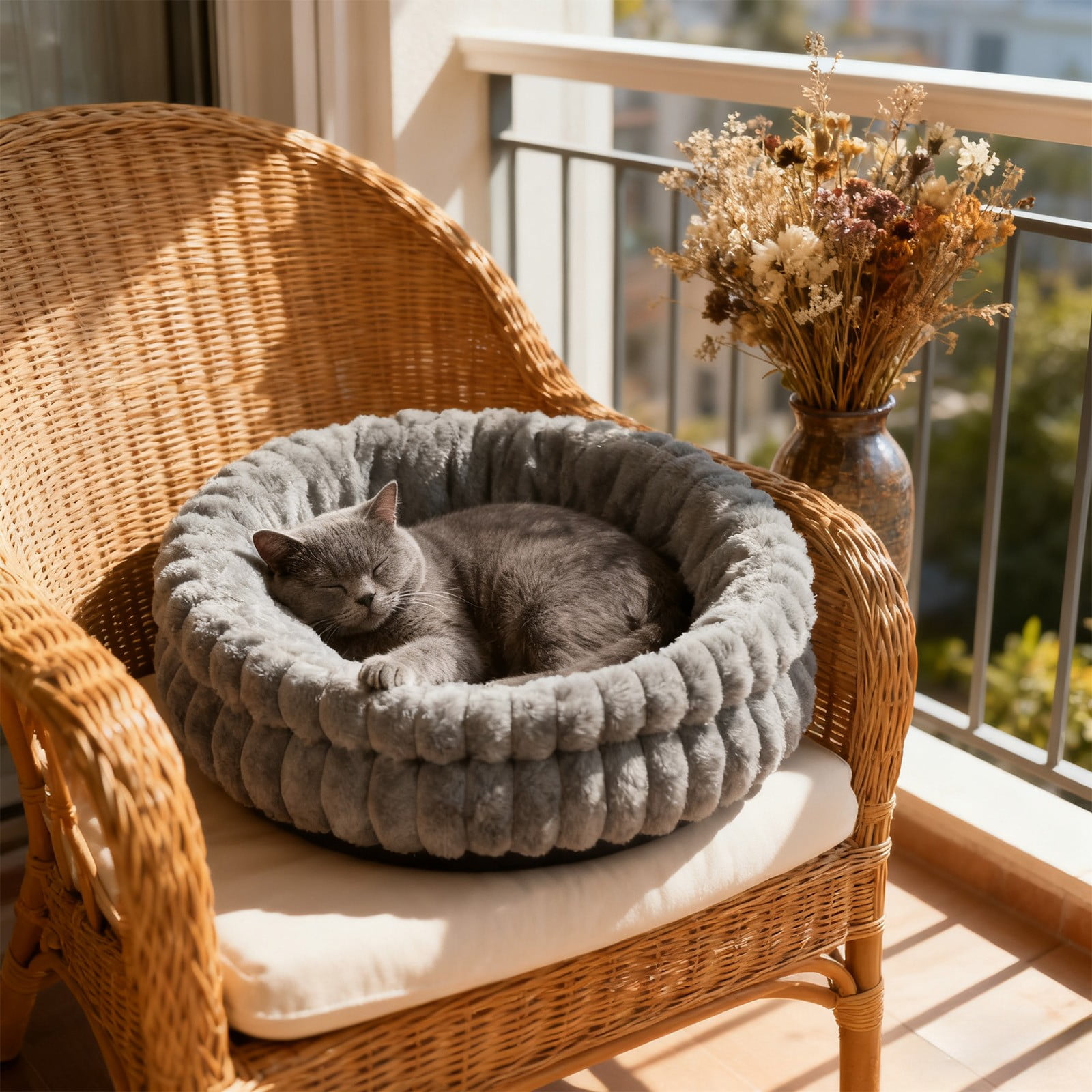 Dvumao Round Plush Pet Bed – 15.7-Inch Fleece Cat & Small Cat Nest
