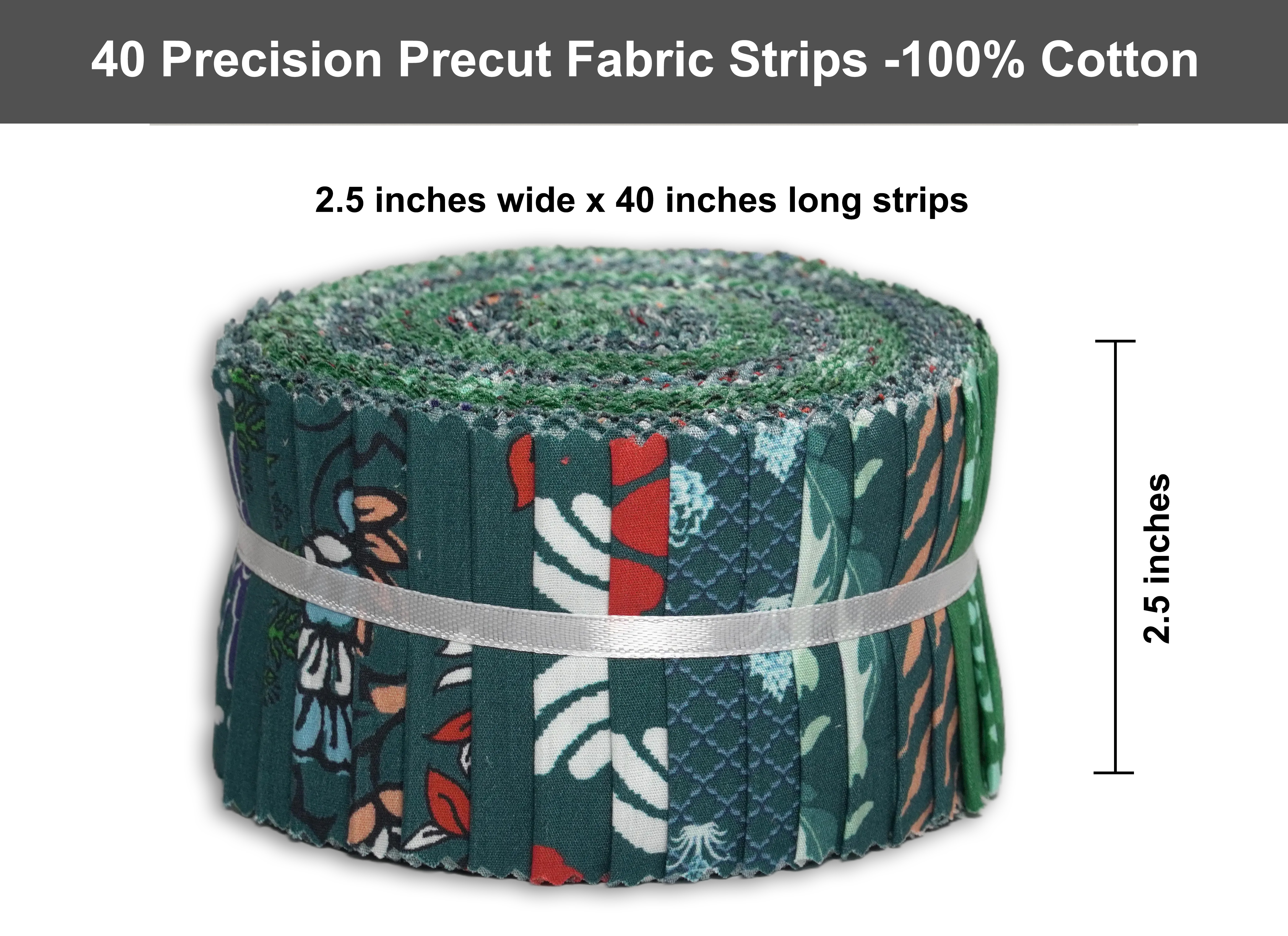 Soimoi 40Pcs Block Print Precut Fabrics Strips Roll Up 2.5x42inches Cotton Jelly Rolls for Quilting