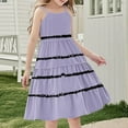 thumbnail image 4 of Nmnitkp Girls Dress Boho Kids Summer Sleeveless Sundress Patchwork Spaghetti Strap Dresses Purple,13 Years, 4 of 7