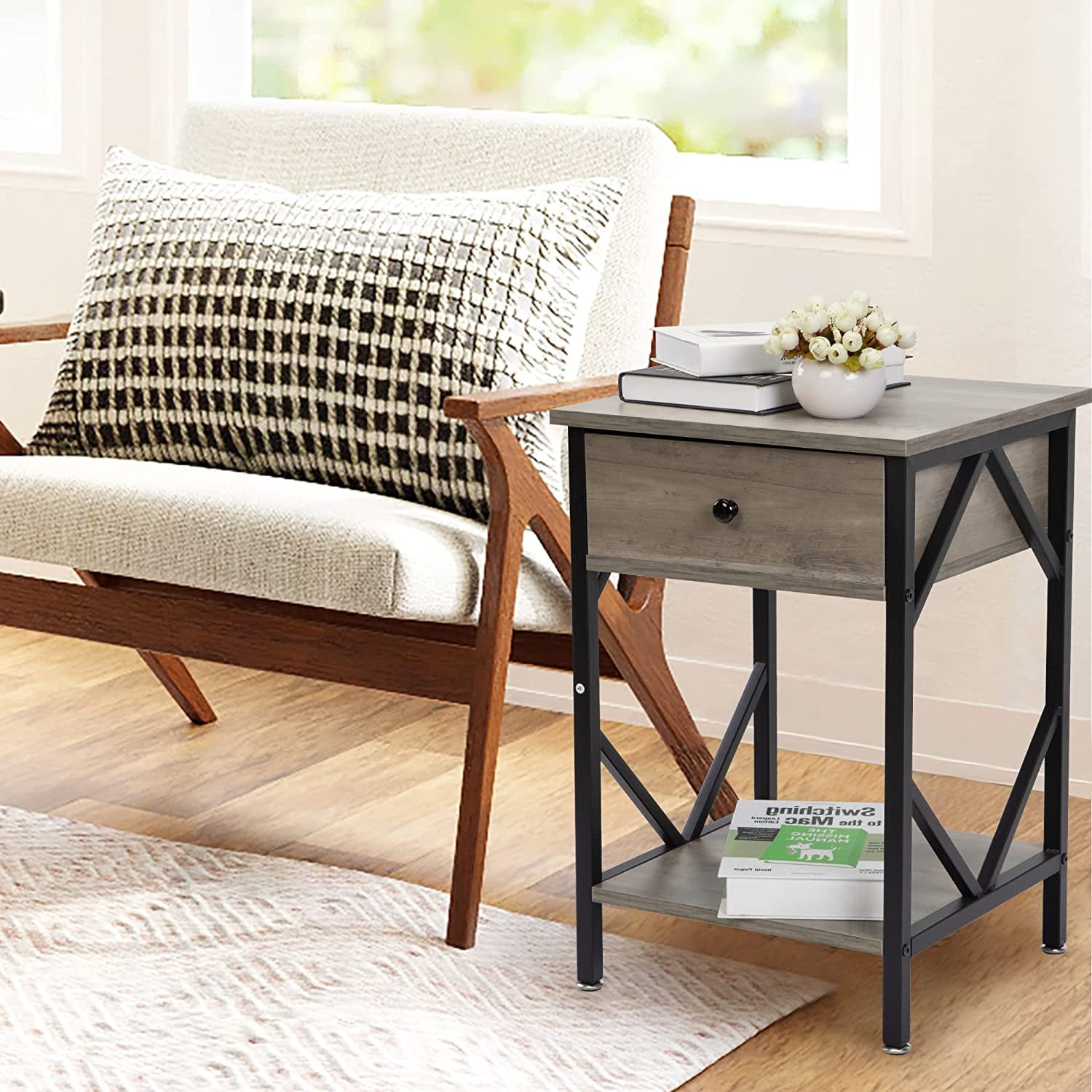 Private Jungle 2Pack Nightstand,End Table,Side Table with Drawer and Shelf,Easy Assembly,Industrial Design,Gray and Black Private Jungle 2Pack Nightstand,End Table,Side Table with Drawer and Shelf,Easy Assembly,Industrial Design,Gray and Black