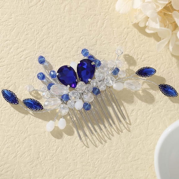 Blue Crystal Bride Wedding Hair Comb Rhinestone Bridal Hair Piece Navy Blue Gem Hair Accessories for Women and Girls