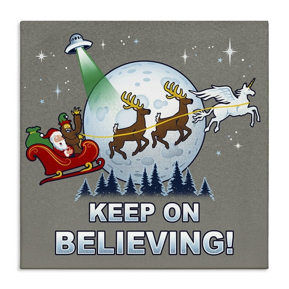 Stupell Industries Keep on Believing Holiday Holiday Painting Gallery Wrapped Canvas Art Prints Wall Art, 17 x 17