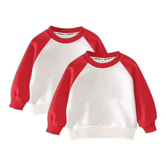 fatyb 2 Pack Sweatshirts for Kids Long Sleeve Crew Neck Pullover Tops Boys Girls Color Block Clothes