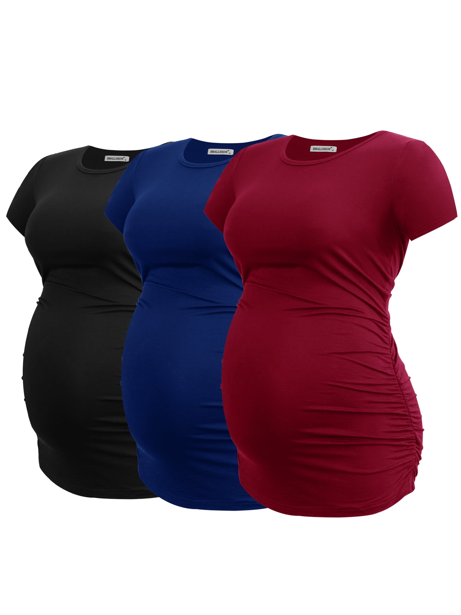 Smallshow Women's Short Sleeve Maternity Shirt Side Ruched Pregnancy