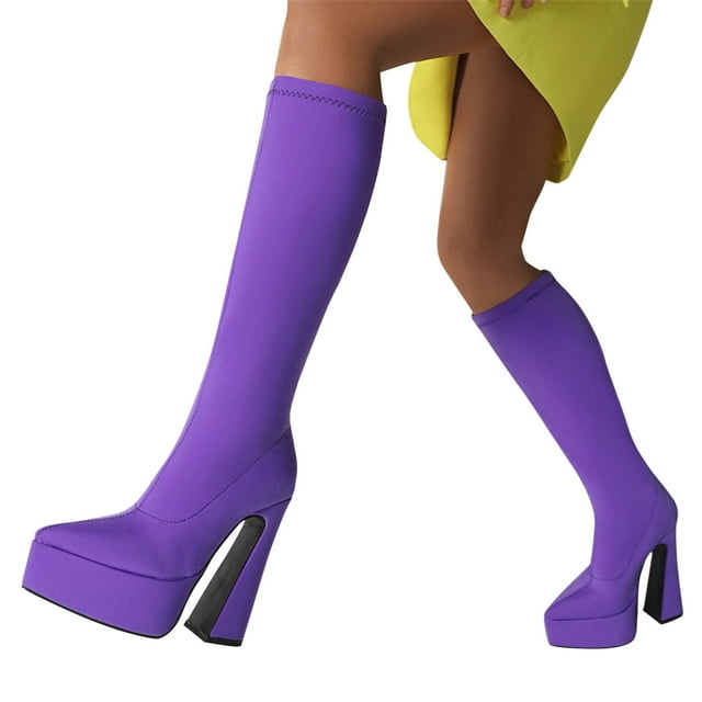 LSLJS Bottes Mi-Mollet à Talon Épais en Suède à Manches Moyennes pour Femmes, Talons Hauts