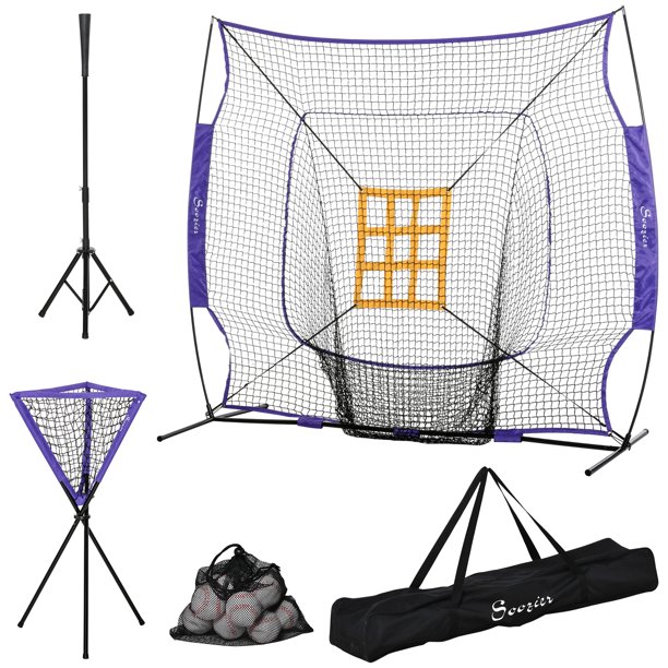 Soozier 7.5'x7' Baseball Practice Net Set w/ Catcher Net, Tee Stand, 12