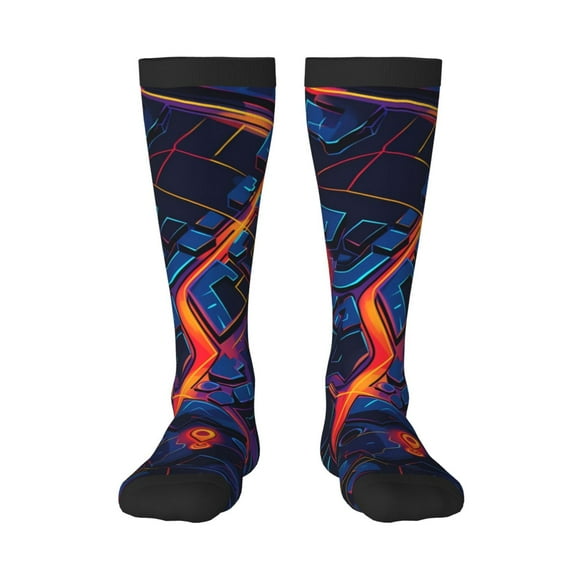 Gaeub Neon City Map Print Design Socks Stretchy High Tube Socks for Men Women Teens , Softball Soccer Socks for Hiking, Sport