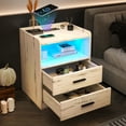 thumbnail image 2 of LVSOMT Nightstand with Wireless Charging Station and 24 Colors RGB Lights, Modern Night Stand with Drawer for Bedroom,  Smart Bedside Table for Living Room Office, Wood White, 2 of 7