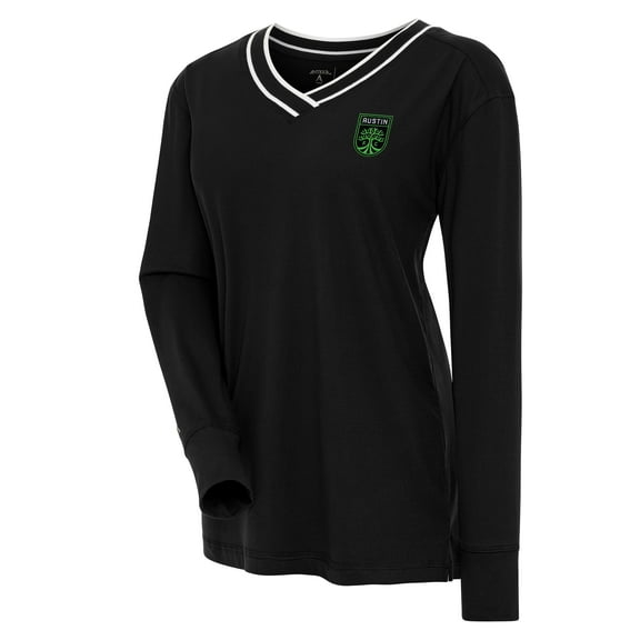Women's Antigua Black Austin FC Symbolic V-Neck Long Sleeve T-Shirt