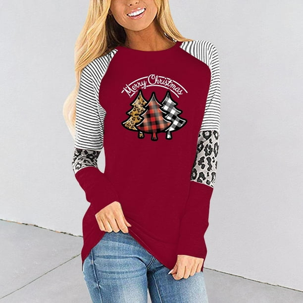 Puntoco Moda Mujer Cuello Redondo Manga Larga Estampado Casual Camiseta Blusa Puntoco Puntoco-2024