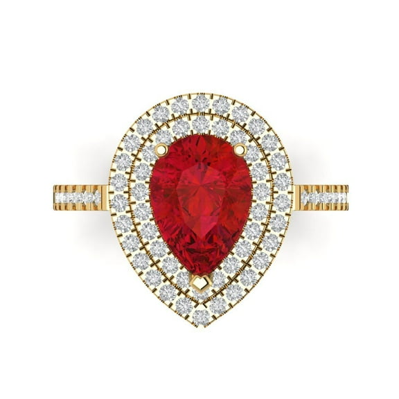 Halo Engagement Ring for Women - 2.48ct Simulated Ruby in 14K Yellow Gold Promise Ring