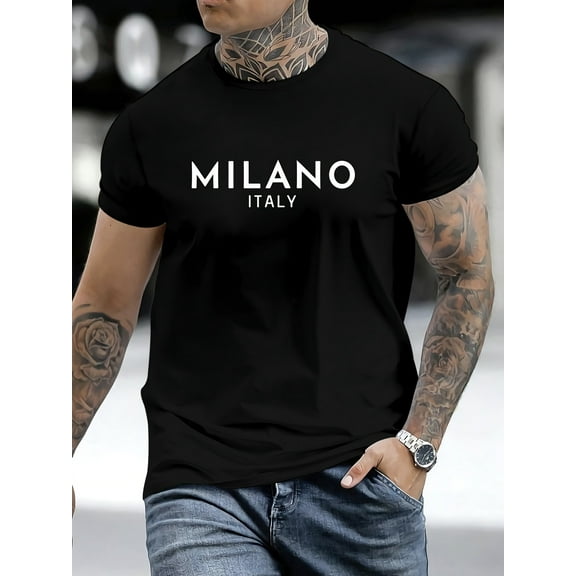 MBDMBD Men'S Milano Italy Graphic T-Shirt - Casual Crew Neck, Short Sleeve, Slight Stretch Fabric, Summer Tee with Bold Letter Print, T Shir