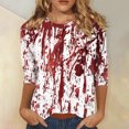 thumbnail image 2 of PYUEXIA I'm Fine Shirt Womens Tops 3/4 Sleeve Crew Neck Splatter Blood Letter Halloween T Shirts 2024 Three Quarter Length Shirts Black S, 2 of 5