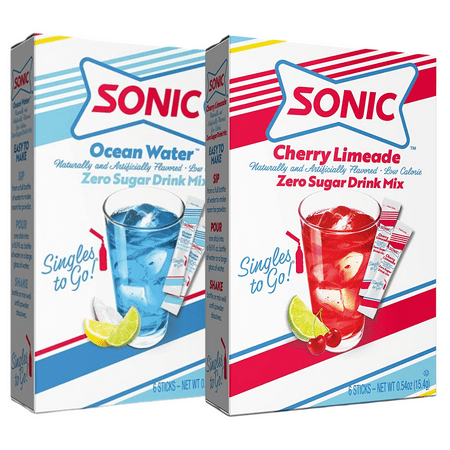 Sonic Singles To Go Powdered Drink Mix (1) Ocean Water (1) Cherry Limeade Flavored Water Enhancer Non-Carbonated Sugar-Free Beverages 2 Boxes – 6 Sticks each – 12 Servings Sonic Singles To Go Powdered Drink Mix (1) Ocean Water (1) Cherry Limeade Flavored Water Enhancer Non-Carbonated Sugar-Free Beverages 2 Boxes – 6 Sticks each – 12 Servings