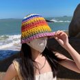 thumbnail image 5 of Sombrero de paja arcoíris con circunferencia de 56-58 cm, sombrero de verano para mujer, protector solar, sombrilla, sombrero de paja a rayas, 5 of 5