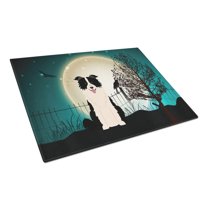 Halloween Scary Border Collie Black White Glass Cutting Board Large